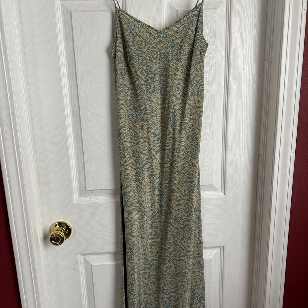J. Crew tan/blue Midi Slip Dress Spaghetti Strap Cocktail